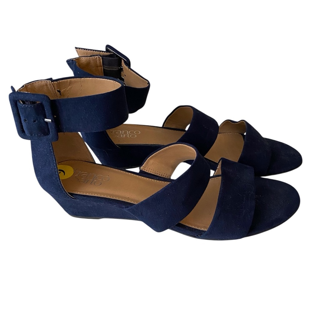 Franco Sarto Navy Suede Ankle Strap Sandals